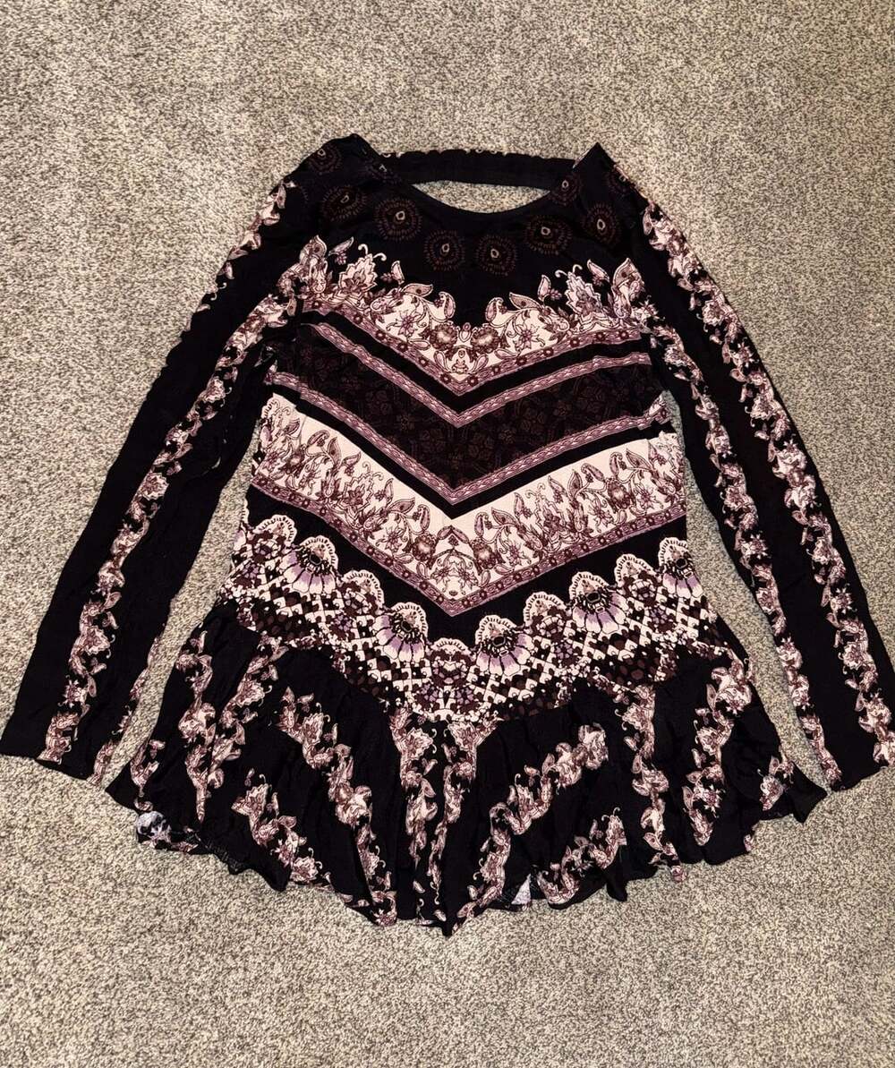 Free People Smooth Talker Long Sleeve Open Back Boho Tunic Dress